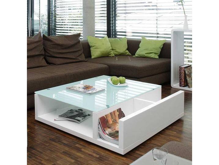 Designercouchtisch in Weiß Hochglanz Glasplatte von Pharao24.de