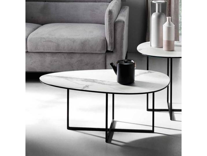 Designercouchtisch oval mit Glasplatte Metall Bügelgestell von Pharao24.de