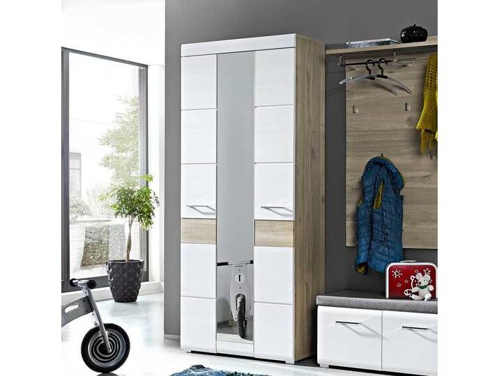 Dielenkleiderschrank in Weiß Silbereiche Spiegeltür von Pharao24.de