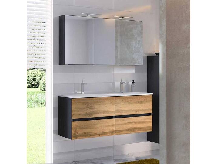 Doppel Waschtisch und Spiegelschrank in Wildeichefarben Anthrazit (zweiteilig) von Pharao24.de