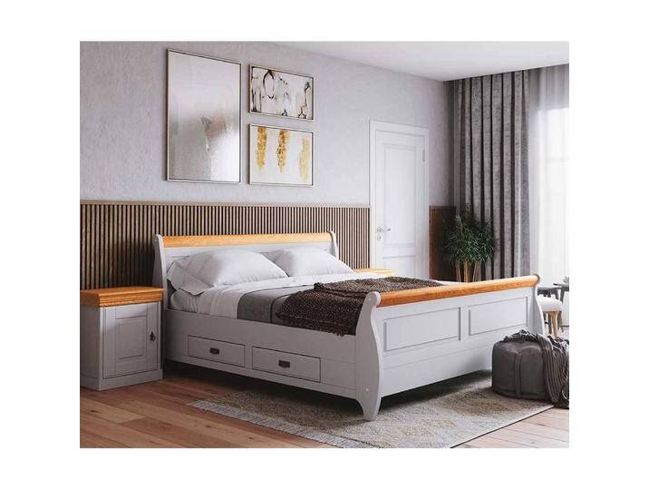 Doppelbett Bettgestell in Weiß im Landhausstil Doppelbett Bettgestell in Weiß im Landhausstil von Pharao24.de