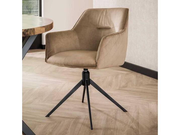 Drehbare Armlehnstühle in Beige Samt und Schwarz Metall 61 cm breit (2er Set) von Pharao24.de
