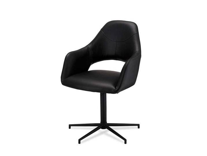 Drehstuhl, Schwarz, 59x64 cm, Kunstleder & Metall, Mit Armlehnen, Retro von Pharao24.de