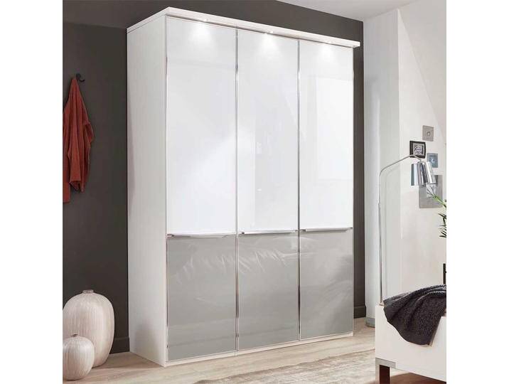 Drehtürenkleiderschrank in Weiß und Hellgrau Glas beschichtet von Pharao24.de