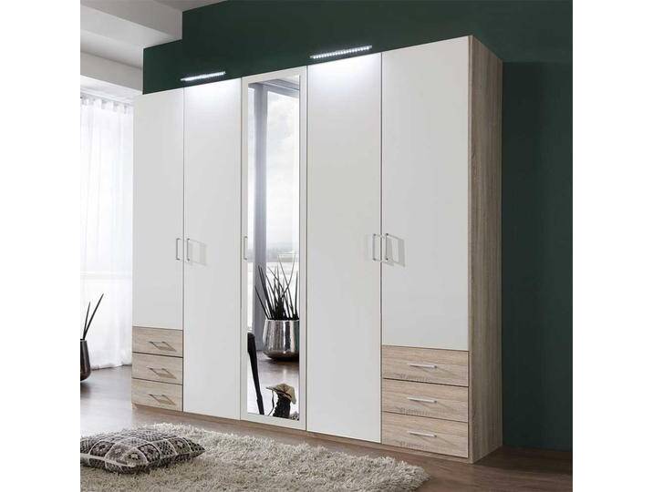Drehtürenschrank Schlafzimmer in Weiß Eiche Sägerau Holzoptik von Pharao24.de