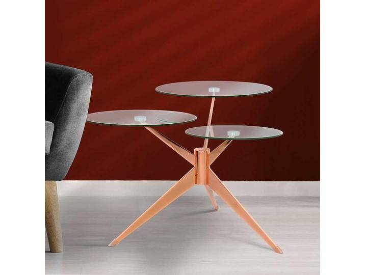 Drei Platten Couchtisch in Kupferfarben Glas und Metall von Pharao24.de