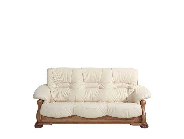 Dreier Sofa mit Federkern in Beige Echtleder Eiche Massivholz Dreier Sofa mit Federkern in Beige Echtleder Eiche Massivholz von Pharao24.de