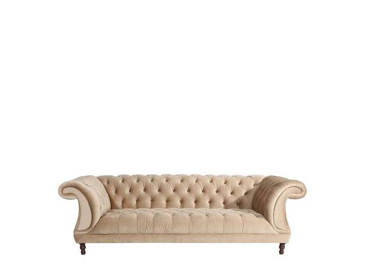 Dreisitzer Beige Samtvelours im Barockstil Vierfußgestell aus Holz von Pharao24.de