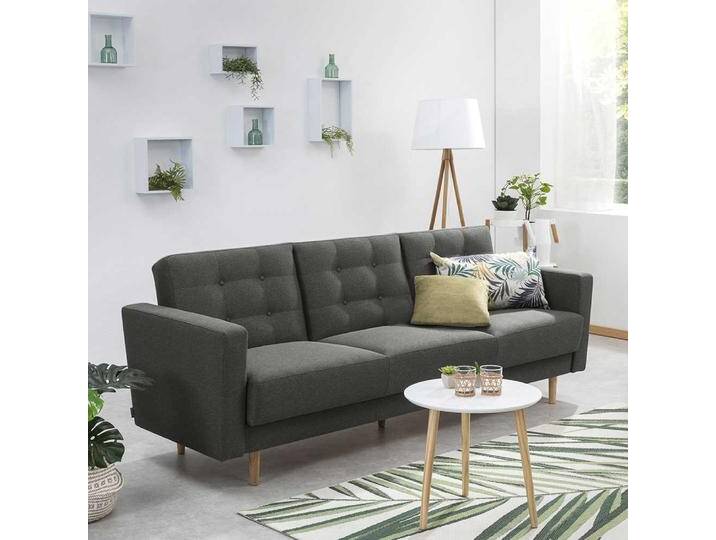 Dreisitzer Schlafsofa Anthrazit mit Federkern Polsterung 46 cm Sitzhöhe von Pharao24.de