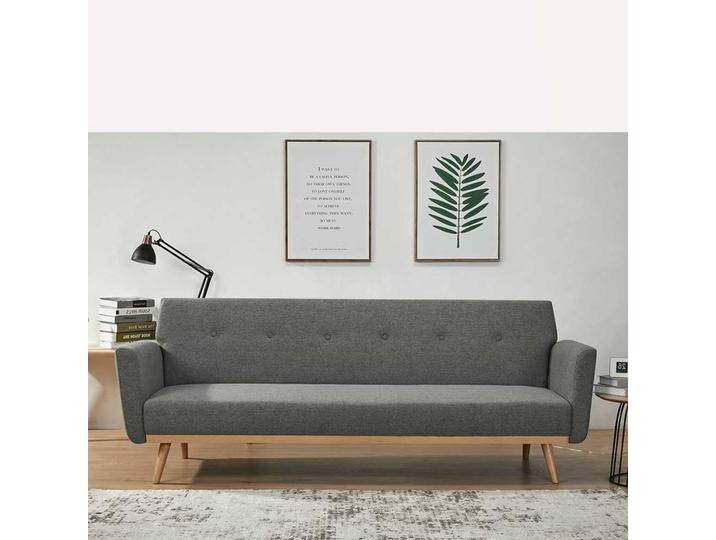 Dreisitzer Sofa in Dunkelgrau und Holz Naturfarben Rücken Klappmechanik von Pharao24.de