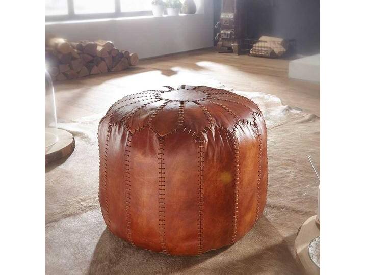 Echtleder Pouf in Cognac Braun rustikalen Landhausstil Echtleder Pouf in Cognac Braun rustikalen Landhausstil von Pharao24.de