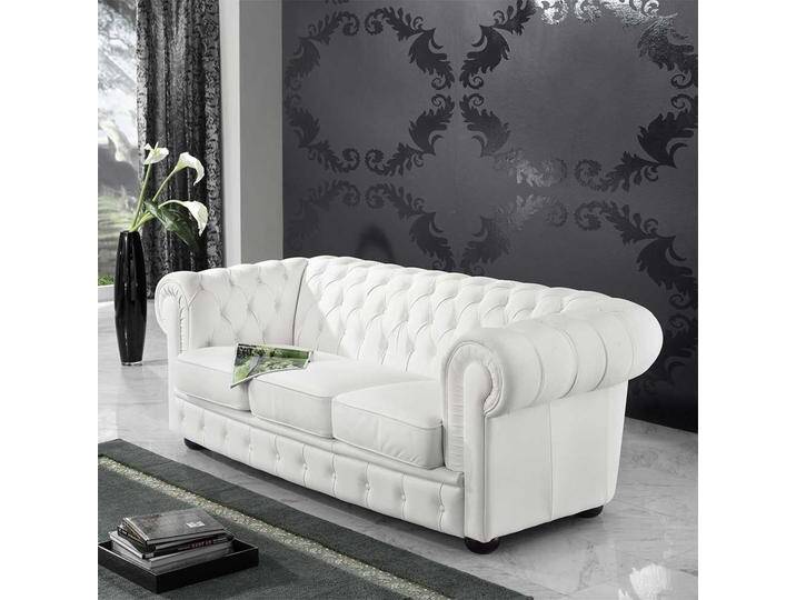 Echtledersofa weiss im Chesterfield Look drei Sitzplätzen Echtledersofa weiss im Chesterfield Look drei Sitzplätzen von Pharao24.de