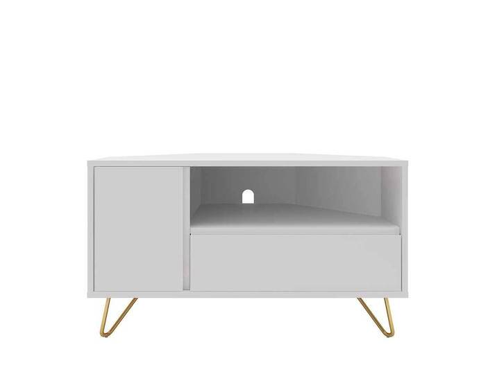 Eck TV Tisch in Weiß und Goldfarben 100 cm breit von Pharao24.de