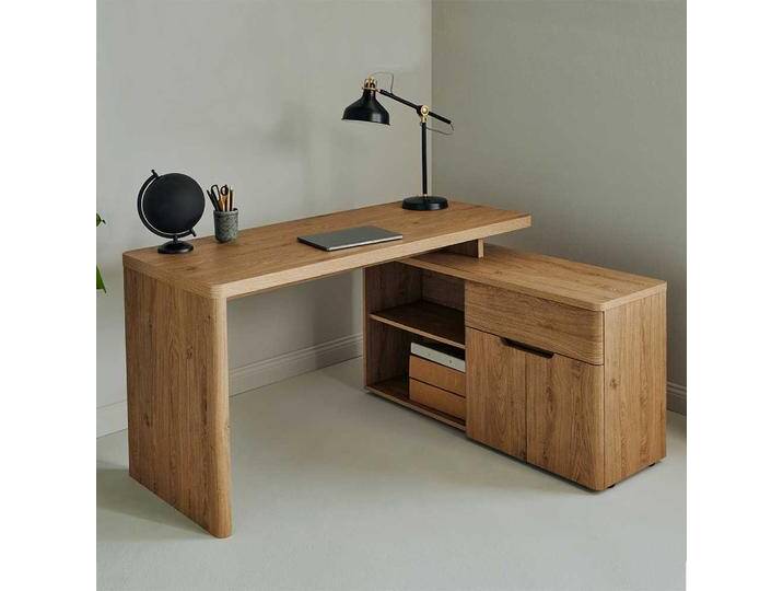 Eckbürotisch Schreibtisch in Eichefarben mit Seitenregalen von Pharao24.de