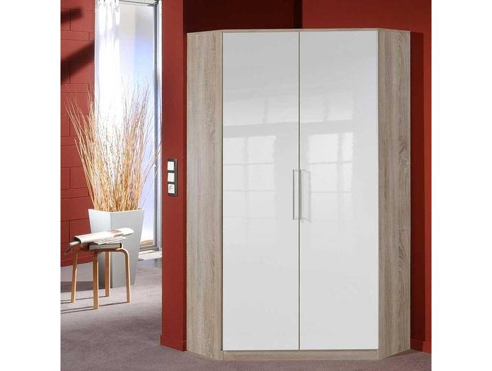 Eckkleiderschrank Hochglanz Front in Weiß Eiche Sägerau Eckkleiderschrank Hochglanz Front in Weiß Eiche Sägerau von Pharao24.de