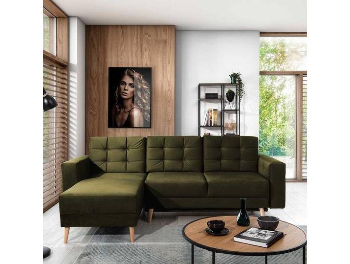 Ecksofa Schlafsofa in Oliv Grün mit Schlaffunktion von Pharao24.de