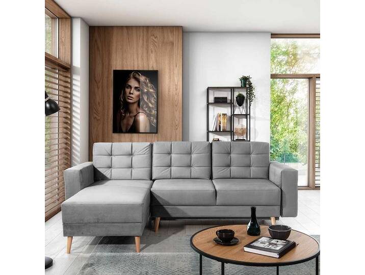 Ecksofa Sofaecke mit Schlaffunktion in Hellgrau von Pharao24.de