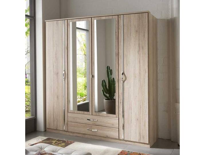 Eiche San Remo Kleiderschrank mit Spiegeltüren zwei Schubladen von Pharao24.de