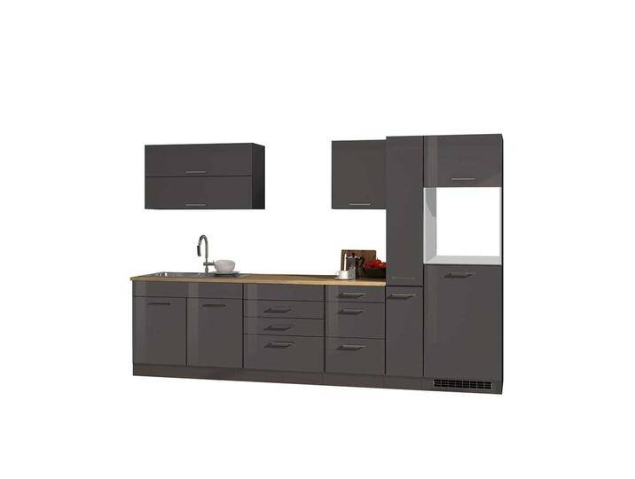 Einbauküchenzeile in Hochglanz Grau 320 cm breit (achtteilig) von Pharao24.de