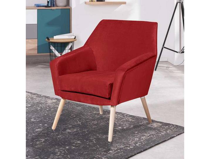 Einzelsessel Retro Stil mit Samtvelours Bezug Ziegel Rot von Pharao24.de