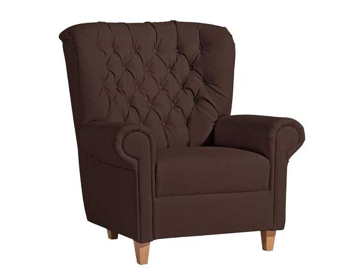 Einzelsessel braun Chesterfield aus Kunstleder Vierfußgestell aus Holz von Pharao24.de