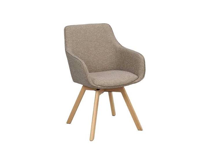 Essstuhl, Beigegrau, 58x60x88 cm, Webstoff & Eiche Massivholz, Mit Armlehnen, Skandinavisch von Pharao24.de