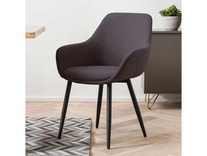 Esstisch Stühle Boucle modern in Anthrazit 64 cm breit (2er Set) von Pharao24.de