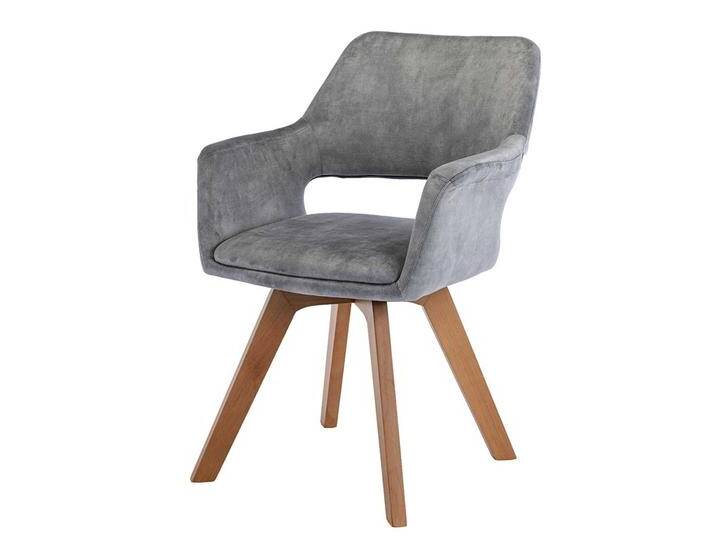 Esstisch Stühle hellgrau modern mit Gestell aus Massivholz Eichefarben (2er Set) von Pharao24.de