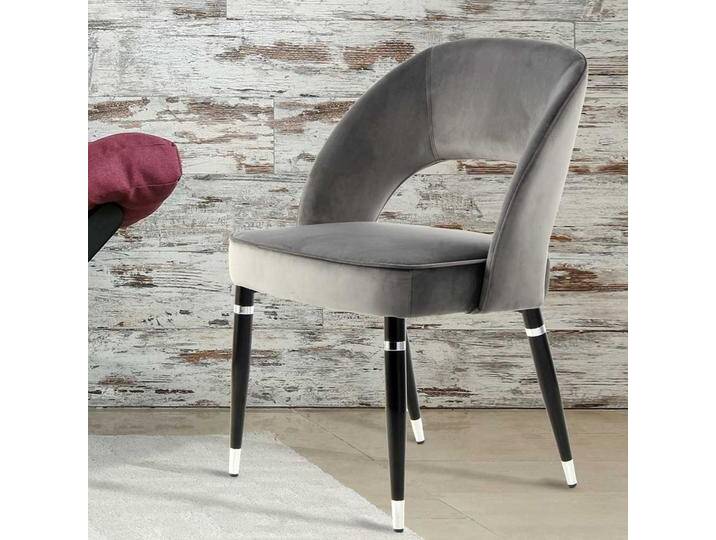 Esstisch Stühle in Grau Samt Metallgestell in Schwarz Silber (2er Set) von Pharao24.de