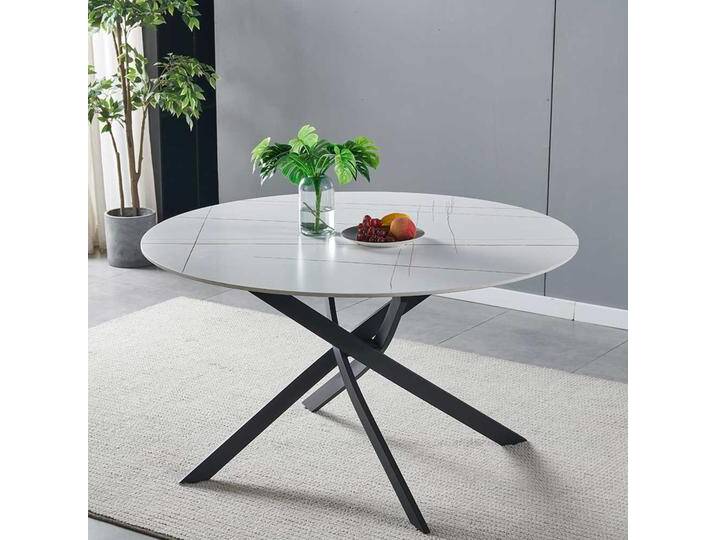 Esstisch rund schwarz weiss mit Sinterstein Platte Mikado Fußgestell von Pharao24.de