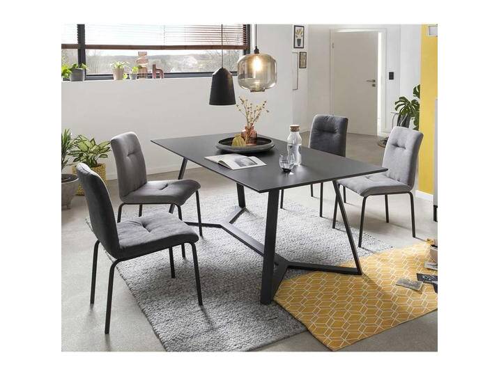 Esstischgruppe in Grau und Schwarz 180 cm Esstisch (fünfteilig) von Pharao24.de