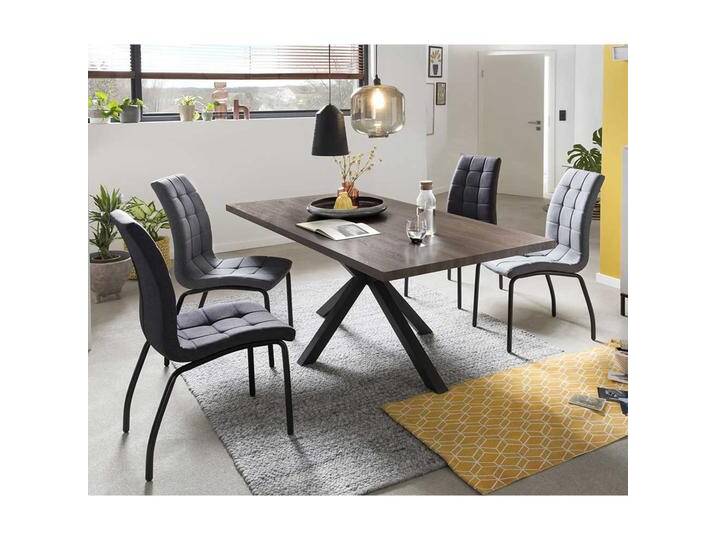 Esstischgruppe in Nussbaumfarben und Grau 180 cm Esstisch (fünfteilig) von Pharao24.de