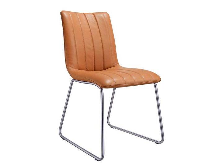 Esstischstuhl, Cognac Braun, 45x58x87 cm, Echtleder & Stahl, Modern von Pharao24.de