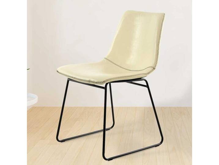 Esstischstuhl in Creme Weiß Kunstleder Metallbügeln in Schwarz (2er Set) von Pharao24.de