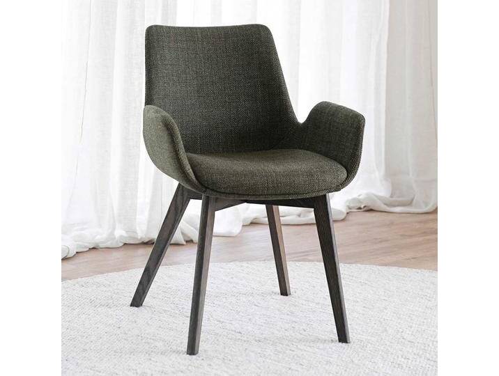 Esstischstuhl, Dunkelgrün, 59x59x81 cm, Webstoff & Eiche Massivholz, Mit Armlehnen, Skandinavisch von Pharao24.de