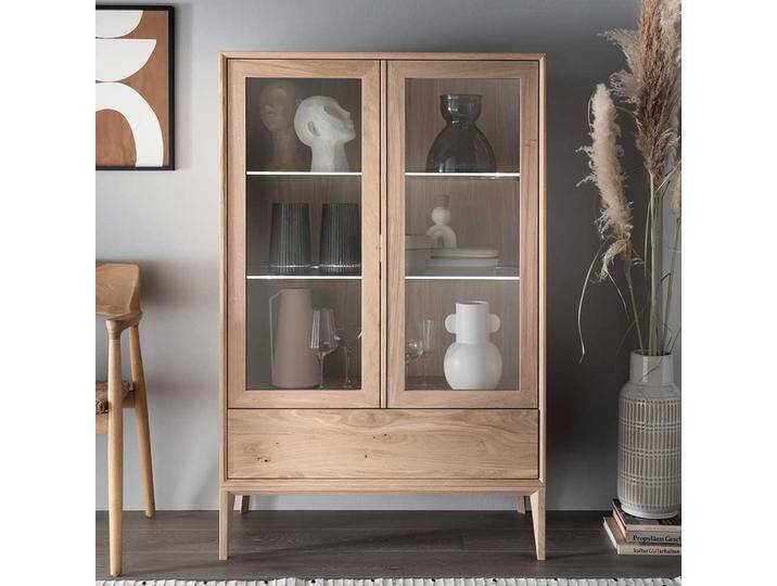 Esszimmer Highboard Vitrine im Skandi Design Wildeiche Massivholz von Pharao24.de