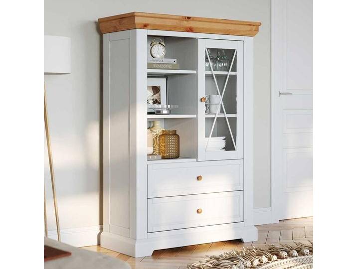 Esszimmer Highboard massiv Kiefer im Landhausstil Glastür von Pharao24.de