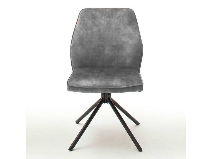 Esszimmer Polsterstühle in Grau Velours Metallgestell schwarz drehbar (2er Set) von Pharao24.de