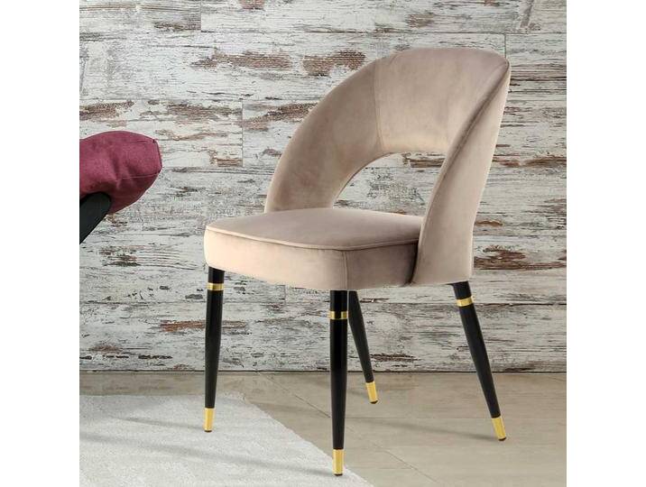 Esszimmer Polsterstühle in Taupe Samt Metallgestell in Schwarz und Gold (2er Set) von Pharao24.de