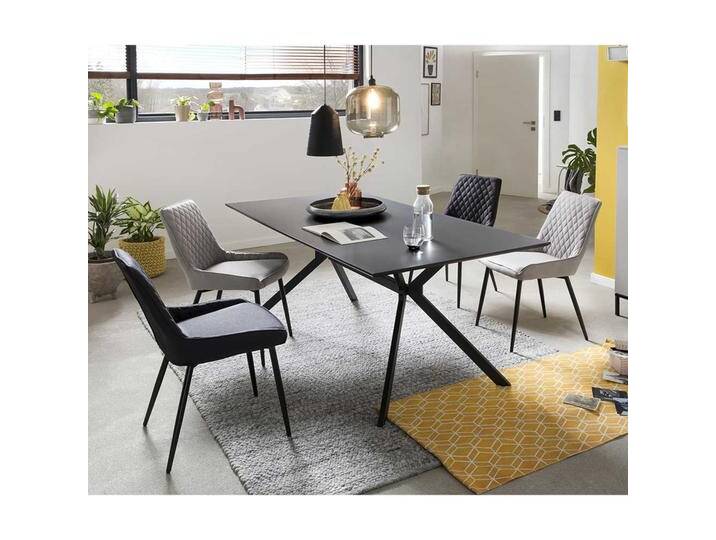 Esszimmer Sitzgruppe in Hellgrau und Schwarz 180 cm Esstisch (fünfteilig) von Pharao24.de