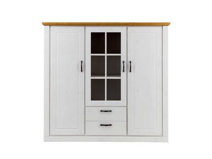 Esszimmer Vitrinenschrank in Weiß und Kieferfarben Soft Close Esszimmer Vitrinenschrank in Weiß und Kieferfarben Soft Close von Pharao24.de