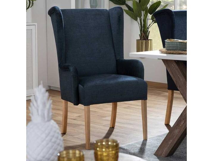 Esszimmerarmlehnstuhl in Dunkelblau Samtvelours Made in Germany von Pharao24.de