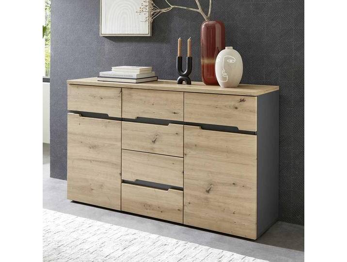 Esszimmersideboard 135 cm breit in Wildeichefarben Dunkelgrau von Pharao24.de