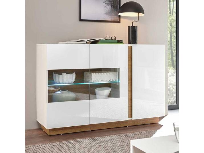 Esszimmersideboard in Weiß und Wildeiche Optik Glas von Pharao24.de
