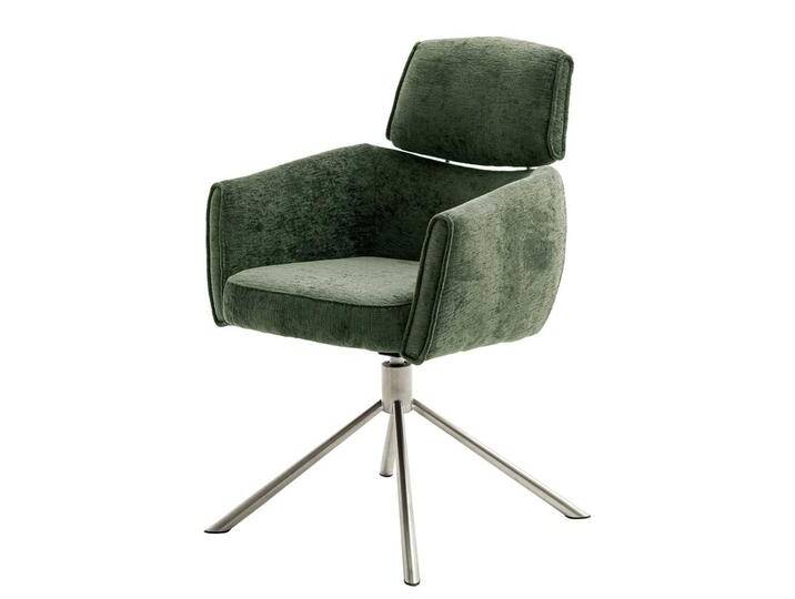 Esszimmerstuhl, Oliv Grün, 60x64x92 cm, Webstoff & Edelstahl, Drehbar, Modern von Pharao24.de