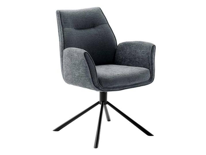 Esszimmerstuhl, Grau/Schwarz, 64x66x90 cm, Chenillegewebe & Edelstahl, Drehbar & Mit Armlehnen, Modern von Pharao24.de