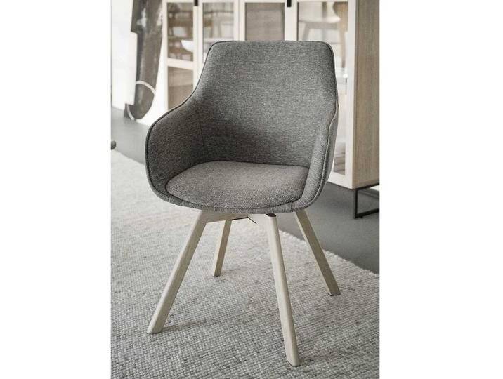 Esszimmerstuhl, Beigegrau, 58x60x88 cm, Webstoff & Eiche Massivholz, Armlehnen, Skandinavisch von Pharao24.de