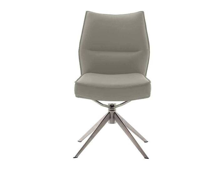 Esszimmerstuhl, Cremeweiß & Edelstahl, 49x63x92 cm, Echtleder, Drehbar & Hohe Rückenlehne, Modern von Pharao24.de