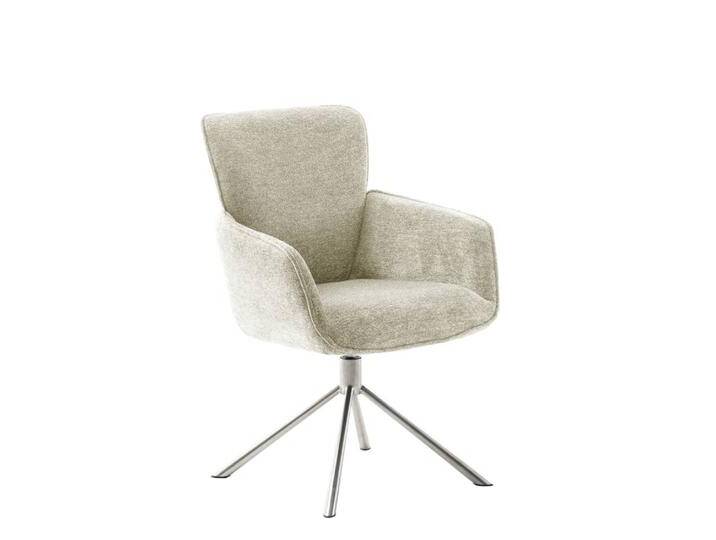 Esszimmerstuhl, Cremeweiß, 62x66x90 cm, Chenillegewebe & Edelstahl, Drehbar, Modern von Pharao24.de