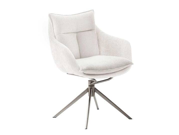 Esszimmerstuhl, Beige & Weiß, 65x65x85 cm, Webstoff & Edelstahl, Mit Armlehnen, Modern von Pharao24.de